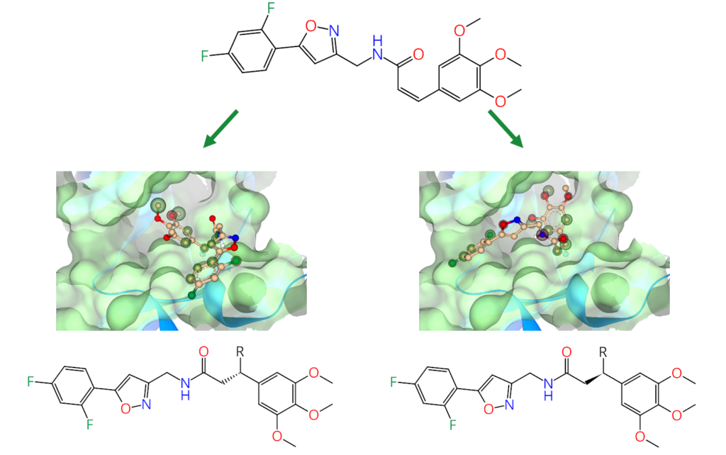 Covalent warhead transformation also considers enantiomers if a stereo center is introduced into the ligand.